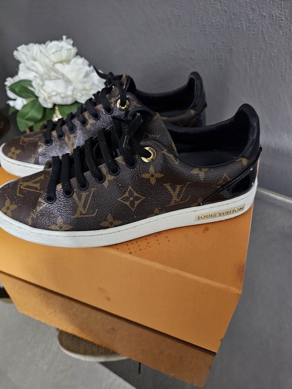 Louis Vuitton Brown Monogram Low-Top Sneakers with Black Accents